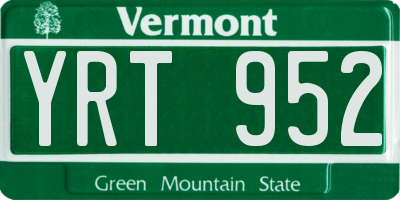 VT license plate YRT952