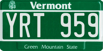VT license plate YRT959