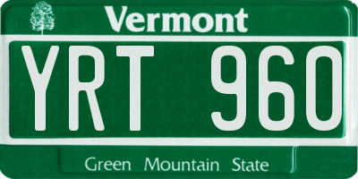 VT license plate YRT960