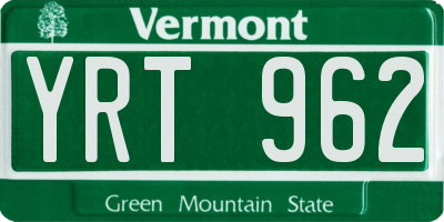 VT license plate YRT962