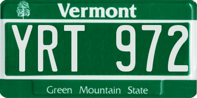 VT license plate YRT972