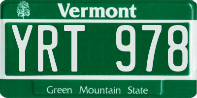 VT license plate YRT978
