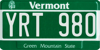 VT license plate YRT980