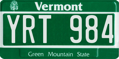 VT license plate YRT984