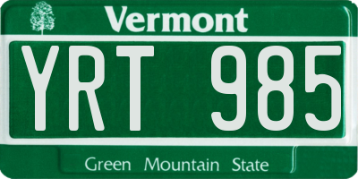 VT license plate YRT985