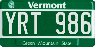 VT license plate YRT986