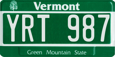 VT license plate YRT987