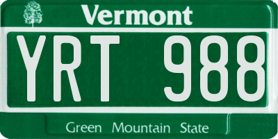 VT license plate YRT988