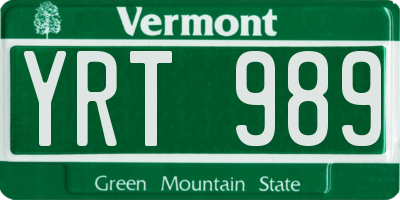 VT license plate YRT989