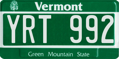VT license plate YRT992