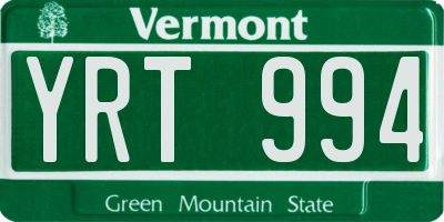 VT license plate YRT994