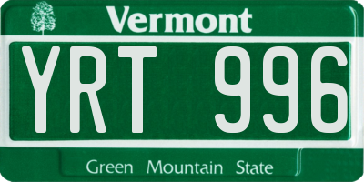 VT license plate YRT996