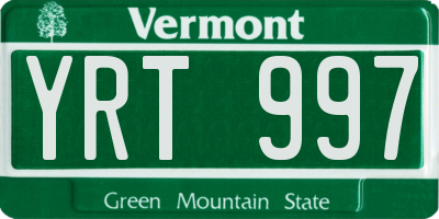 VT license plate YRT997