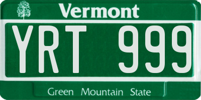 VT license plate YRT999