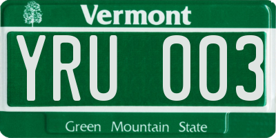 VT license plate YRU003