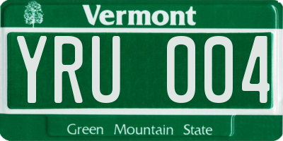 VT license plate YRU004