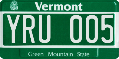VT license plate YRU005
