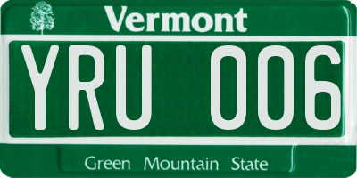 VT license plate YRU006
