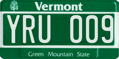 VT license plate YRU009
