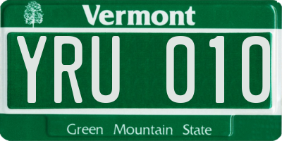 VT license plate YRU010