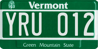 VT license plate YRU012