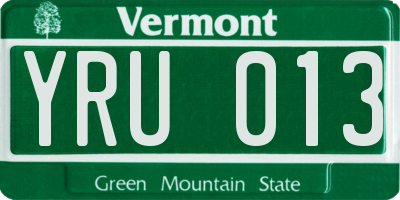 VT license plate YRU013