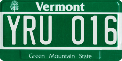 VT license plate YRU016