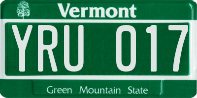 VT license plate YRU017
