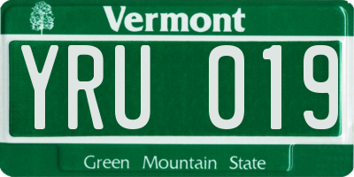 VT license plate YRU019