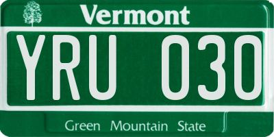 VT license plate YRU030