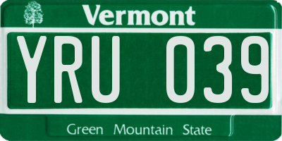 VT license plate YRU039