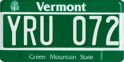 VT license plate YRU072