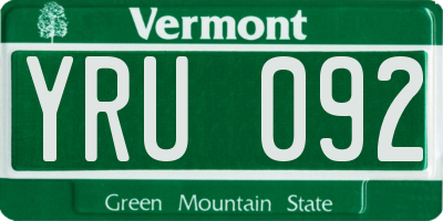 VT license plate YRU092