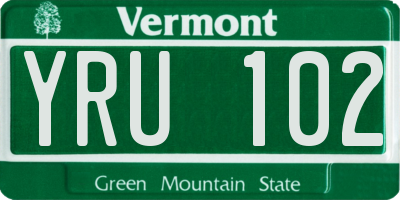 VT license plate YRU102