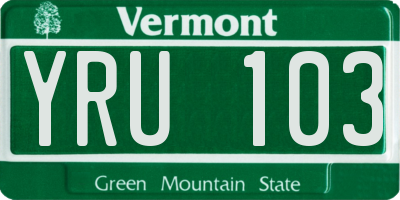 VT license plate YRU103