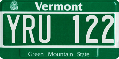 VT license plate YRU122