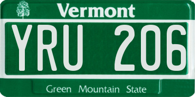 VT license plate YRU206