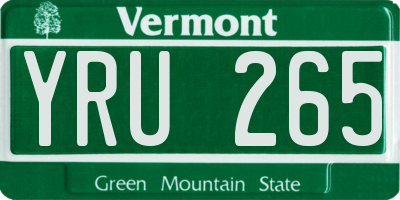 VT license plate YRU265