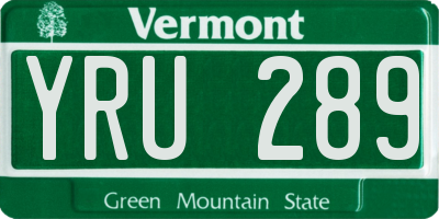 VT license plate YRU289