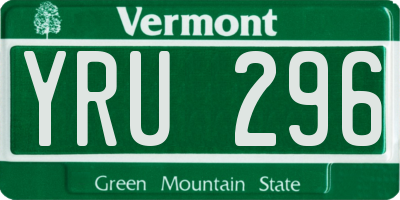 VT license plate YRU296