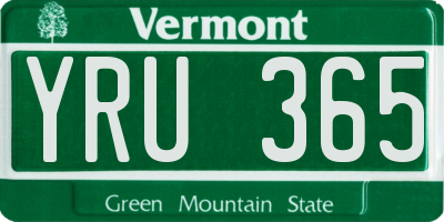 VT license plate YRU365