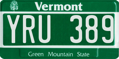 VT license plate YRU389