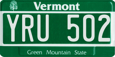 VT license plate YRU502