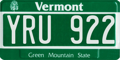 VT license plate YRU922