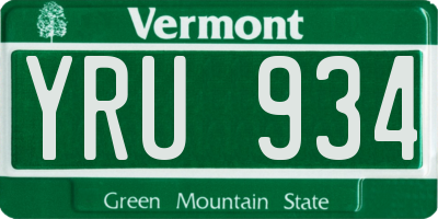 VT license plate YRU934