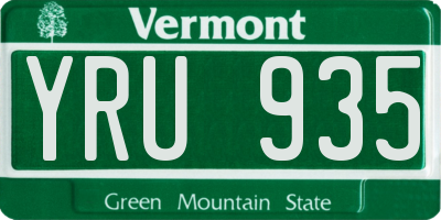 VT license plate YRU935
