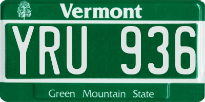 VT license plate YRU936
