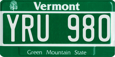 VT license plate YRU980