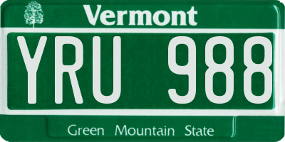 VT license plate YRU988