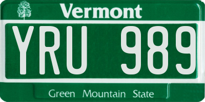 VT license plate YRU989